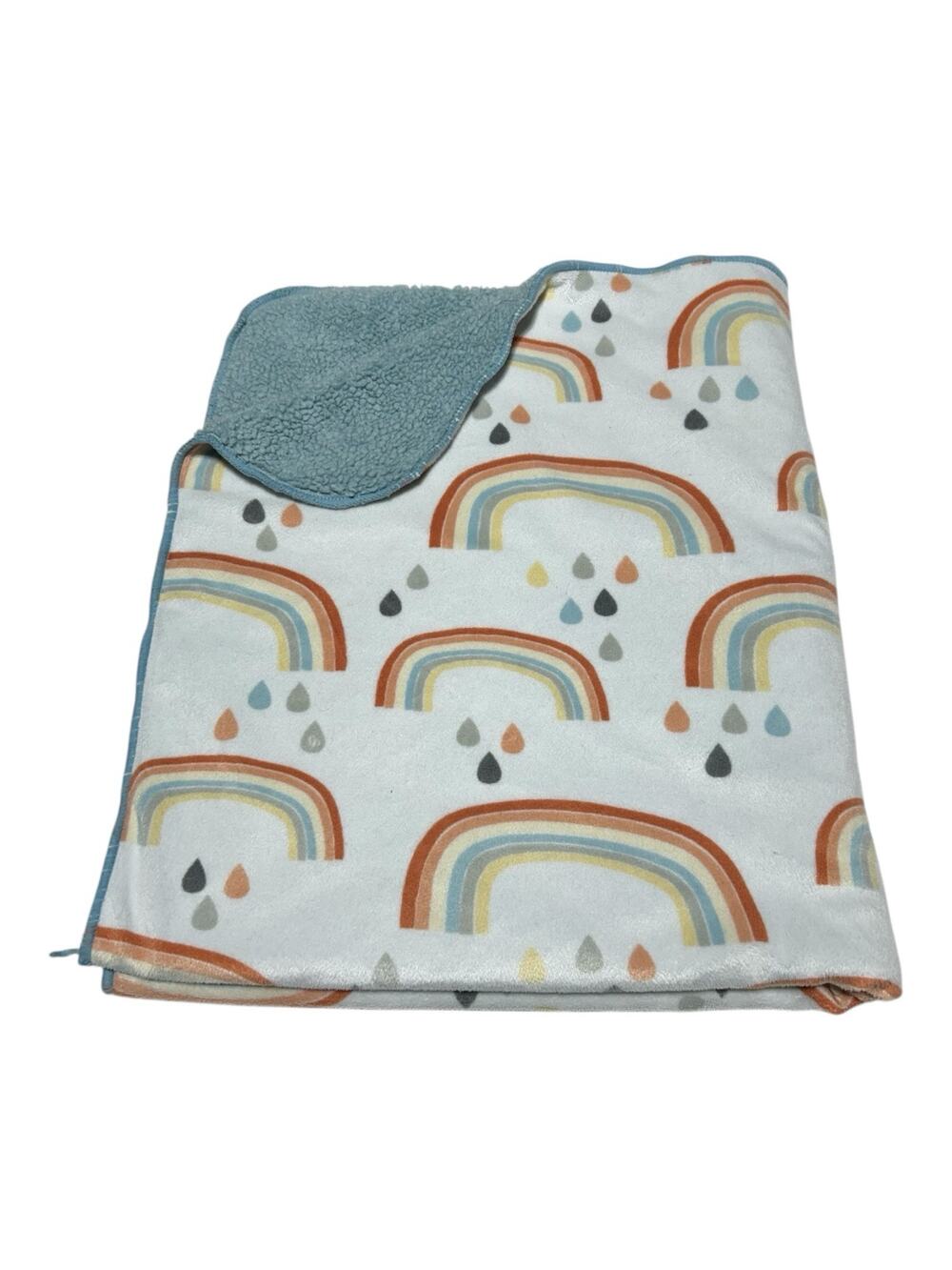 Fisher-Price In The Clouds Baby Blanket Rainbow Rain Blue Sherpa